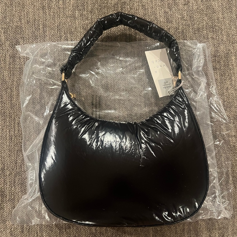 a new day Shiny Black Shoulder Bag